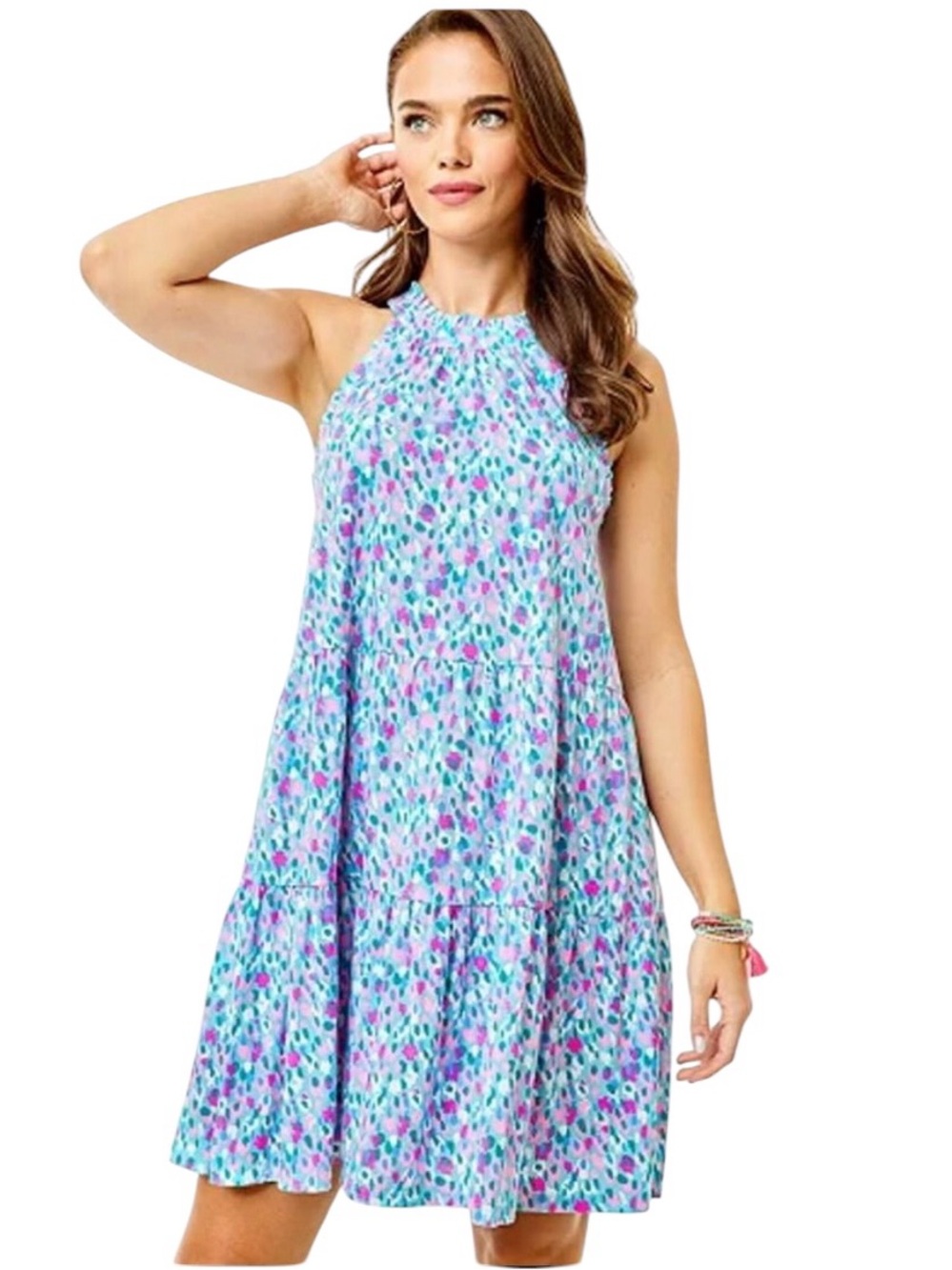 Lilly Pulitzer Jerrica halter ruffle tiered mini swing dress in hottie Dottie